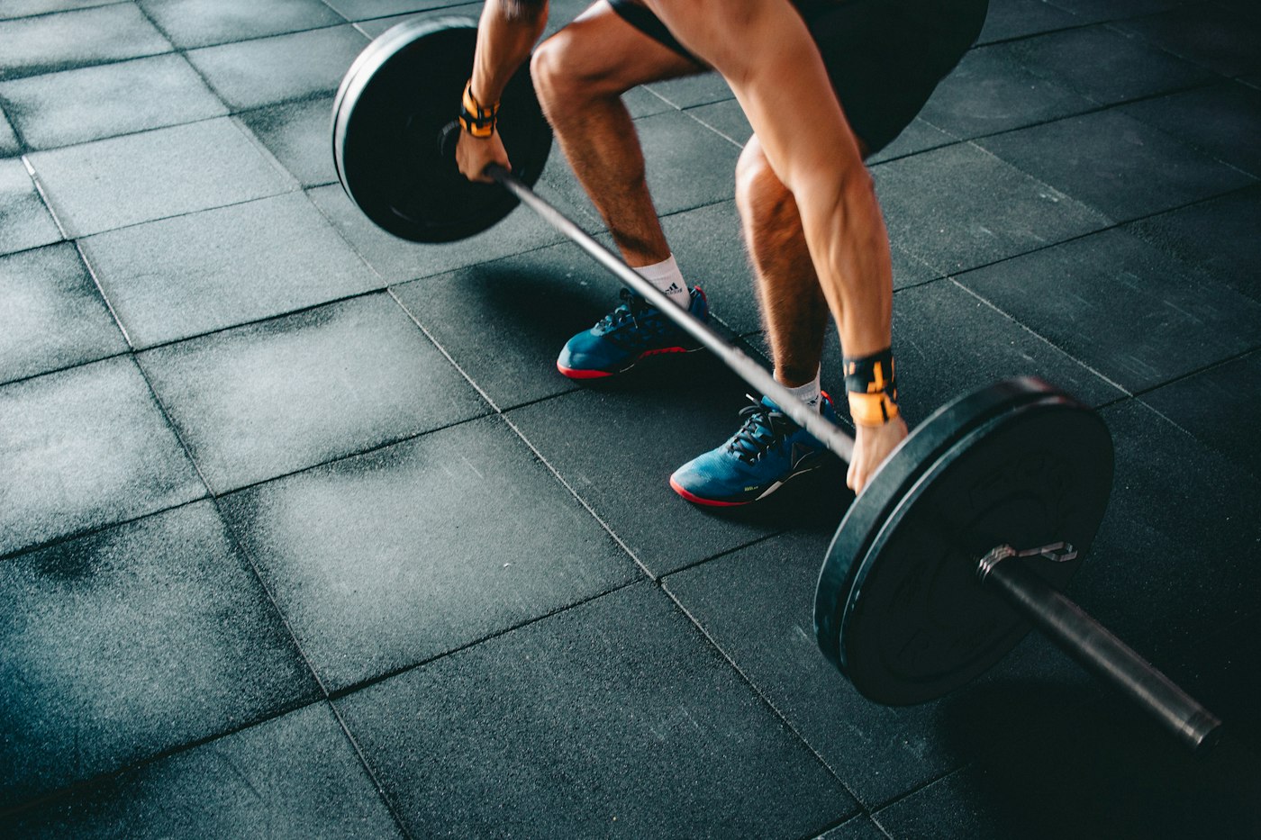 Barbell loaded on a rack
